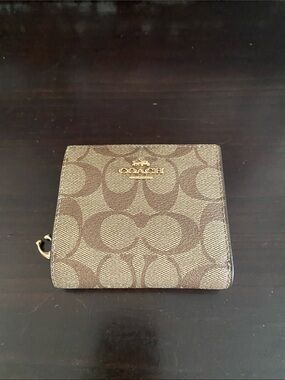 Authentic Coach Brown Signature Canvas/ Leather Snap Wallet